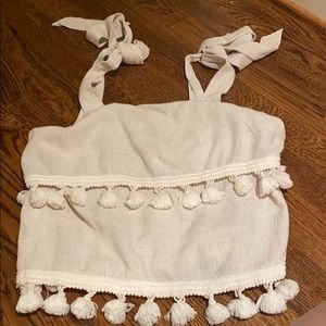 Cream Pom Pom tie tank top
